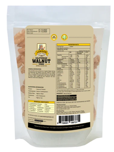 LONDON SUPER FOODS Californian Natural Walnuts, 100g - Gluten Free