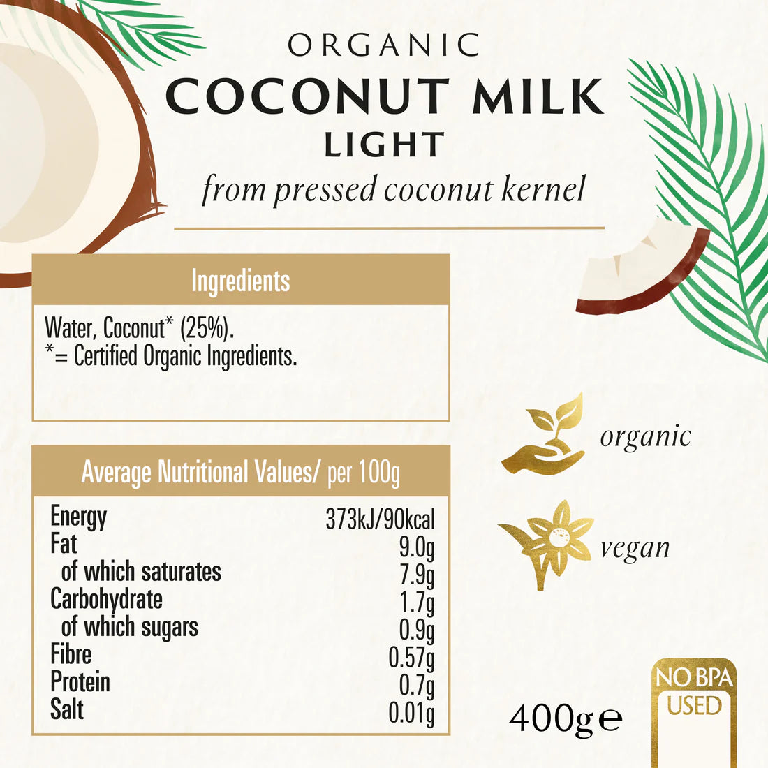 BIONA ORGANIC Coconut Milk Light - Pack of 6 (400g each)