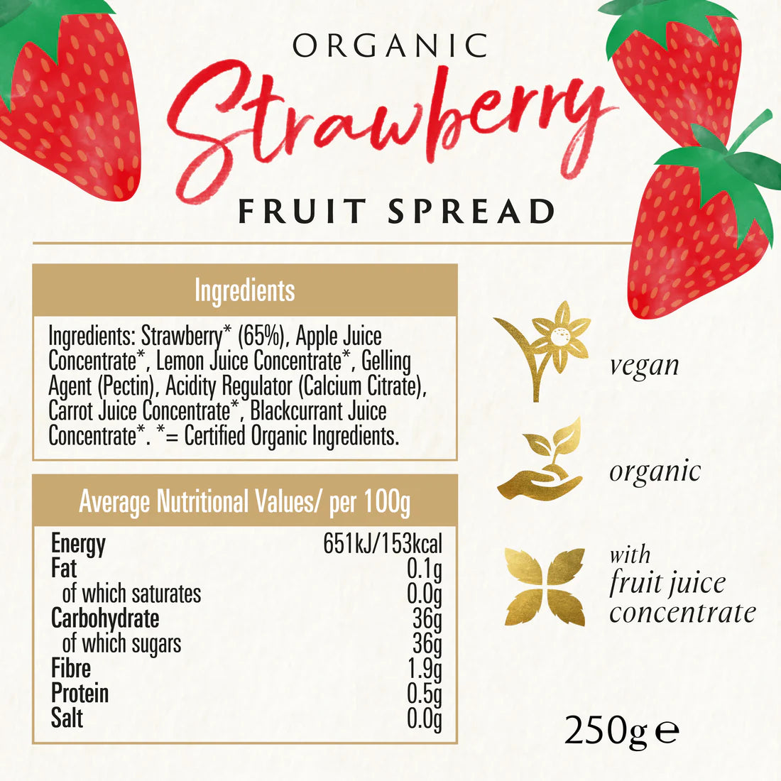 BIONA ORGANIC Strawberry Fruit Spread - Pack of 6 (250g each)