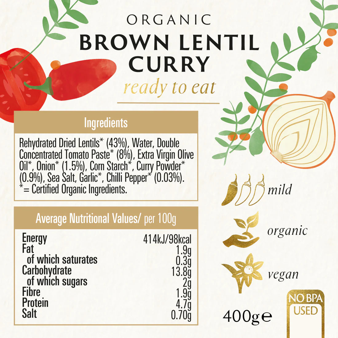 BIONA ORGANIC Brown Lentil Curry - Pack of 6 (400g each)