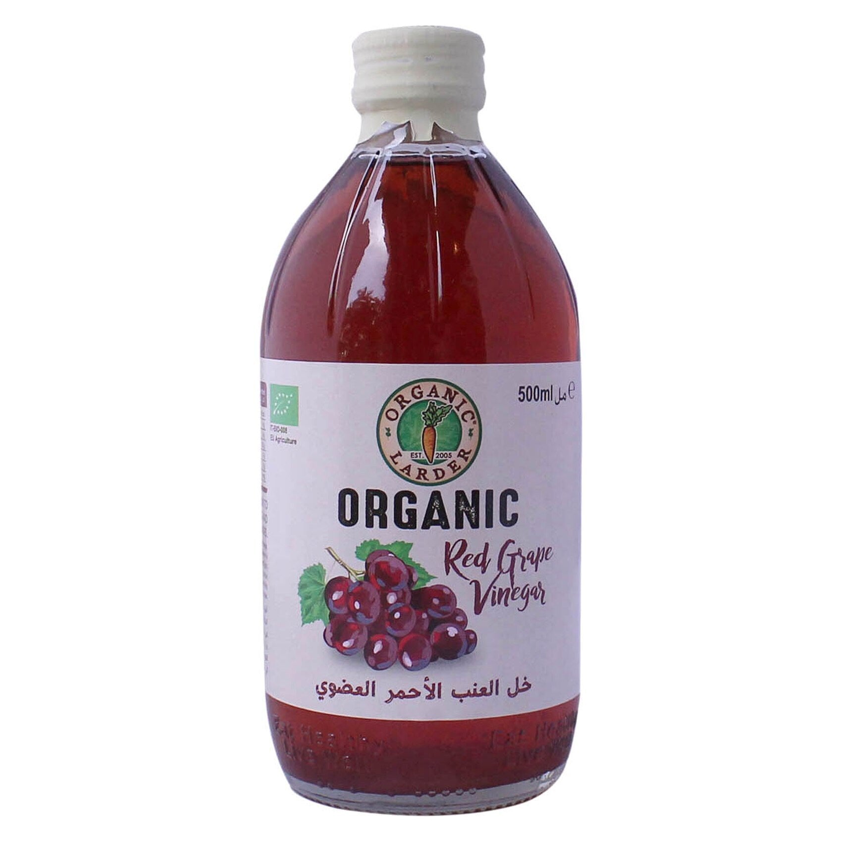 ORGANIC LARDER Organic Red Grape Vinegar, 500ml - Organic, Vegan, Natural