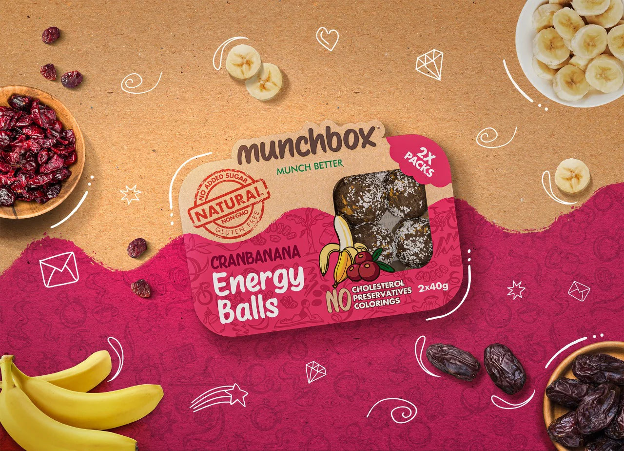 MUNCHBOX Energy Balls Cranbanana, 80g, Non Gmo, Gluten free, Sugar free