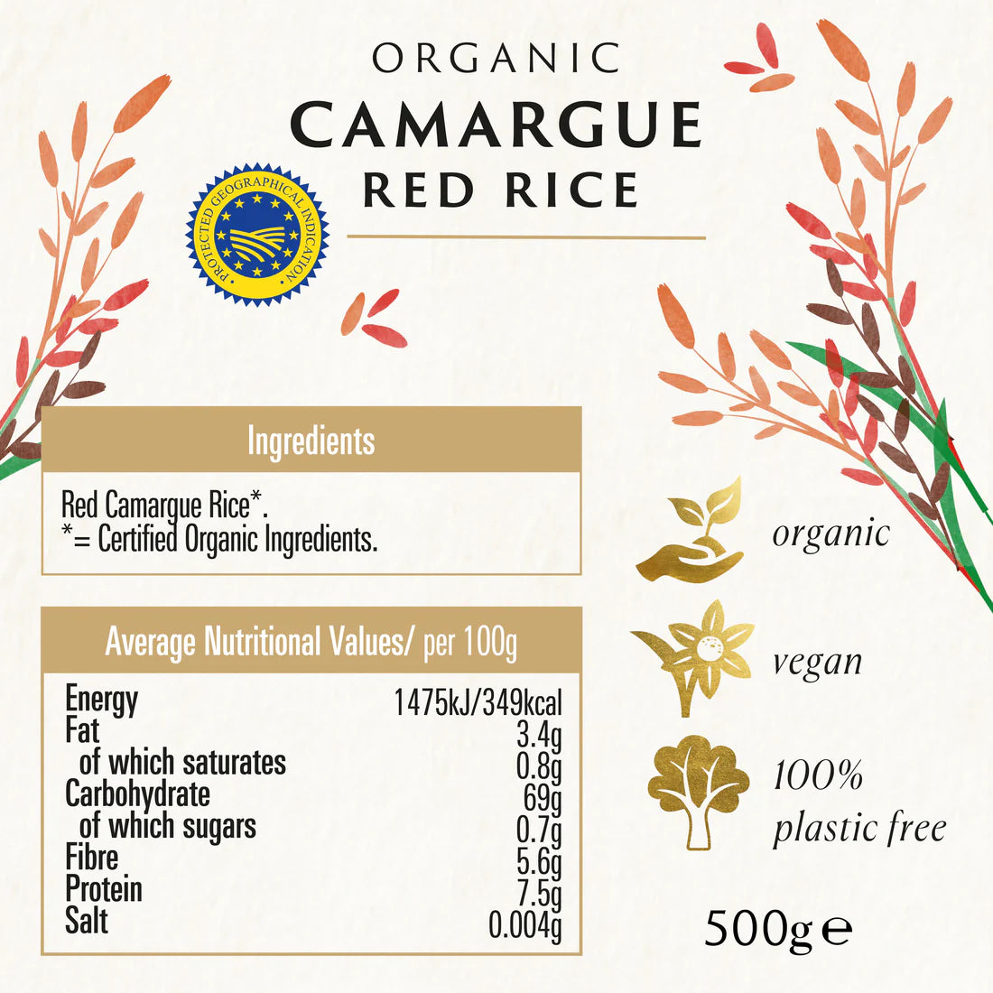 BIONA ORGANIC Red Camargue Rice - Pack of 6 (500g each)