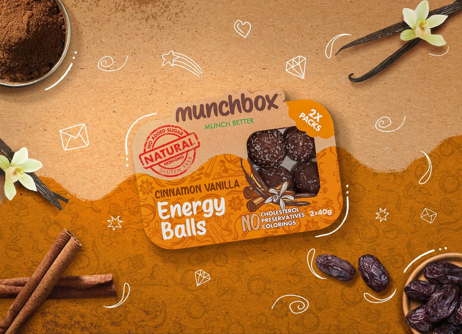 MUNCHBOX Energy Balls Cinnamon & Vanilla, 80g, Non Gmo, Gluten free, Sugar free