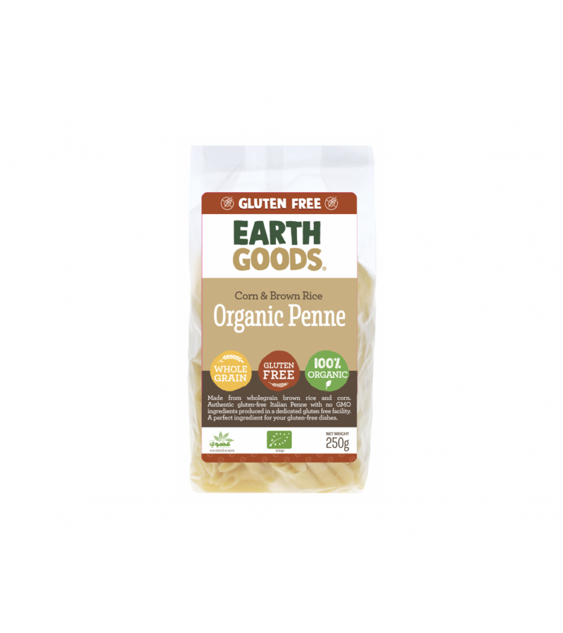 EARTH GOODS Organic Corn & Brown Rice Penne 250g, Gluten Free