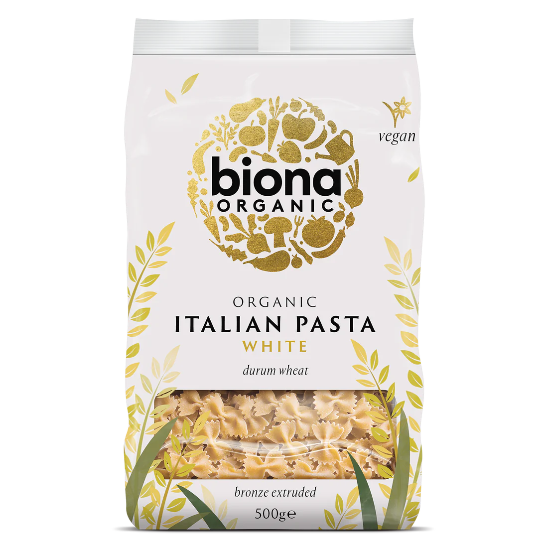 BIONA ORGANIC White Farfalle Pasta - Pack of 12 (500g each)