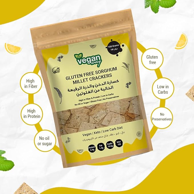 VEGAN WAY Sorghum Millet Crackers - Vegan, Gluten Free, Sugar Free - 100g