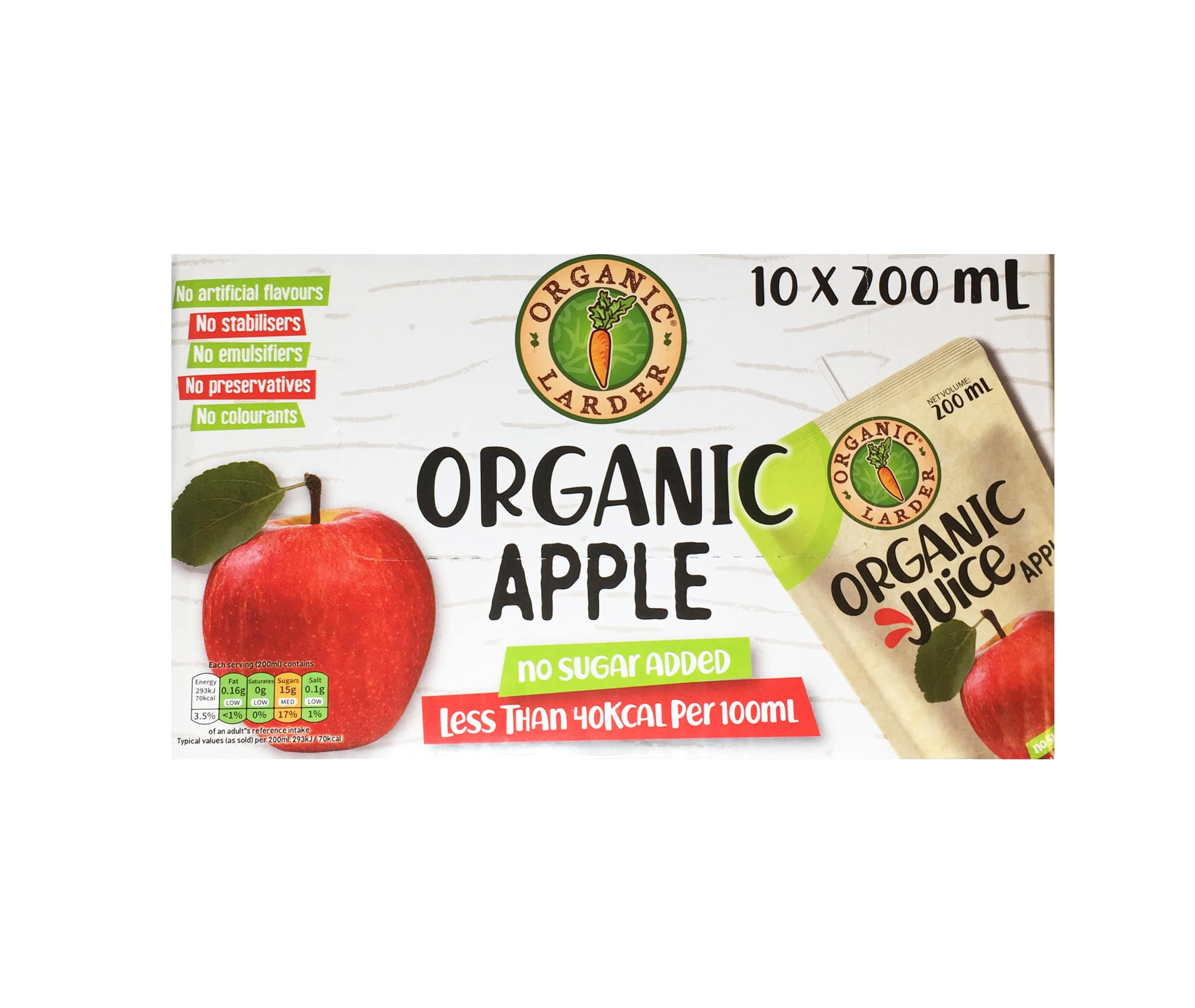 ORGANIC LARDER 75% Apple Juice, 10 x 200ml - Organic, Natural, No Added Sugar