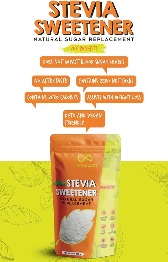 LIVSMART Stevia Sweetener, Natural Sugar Replacement, 250g - Vegan, Keto Friendly
