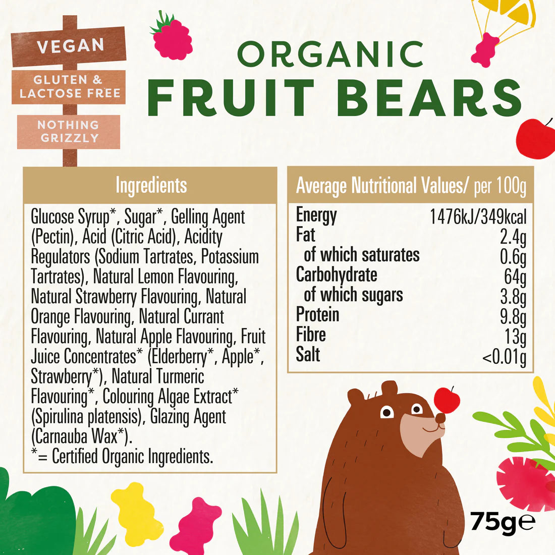 BIONA ORGANIC Mini Fruit Bears - Pack of 10 (75g each)