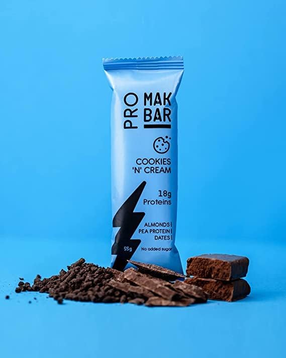 MAK BAR Pro Cookies & Cream Flavor Protein Bar, 55g, Gluten free, Sugar free