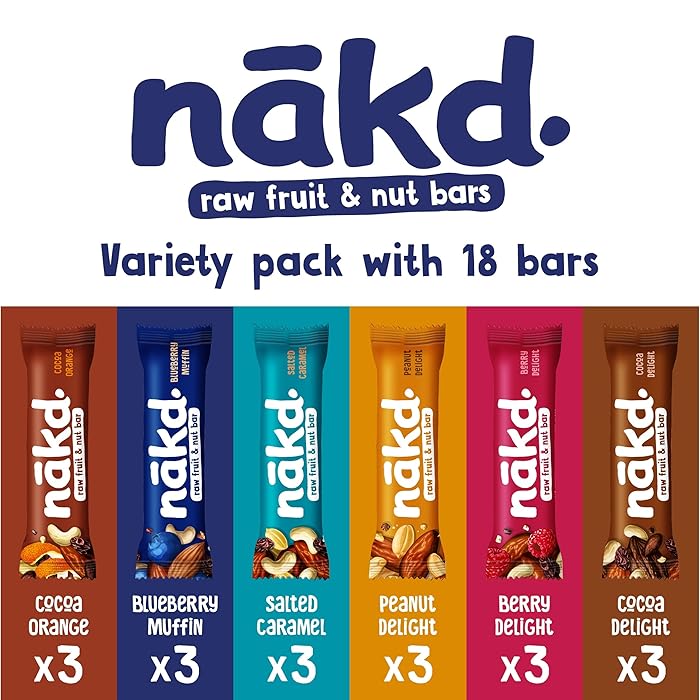 NAKD Raw Fruit And Nut Bars Variety Pack, 35g x 18 bars - Vegan, Gluten Free, No Added Sugar