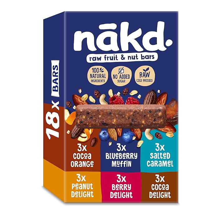 NAKD Raw Fruit And Nut Bars Variety Pack, 35g x 18 bars - Vegan, Gluten Free, No Added Sugar