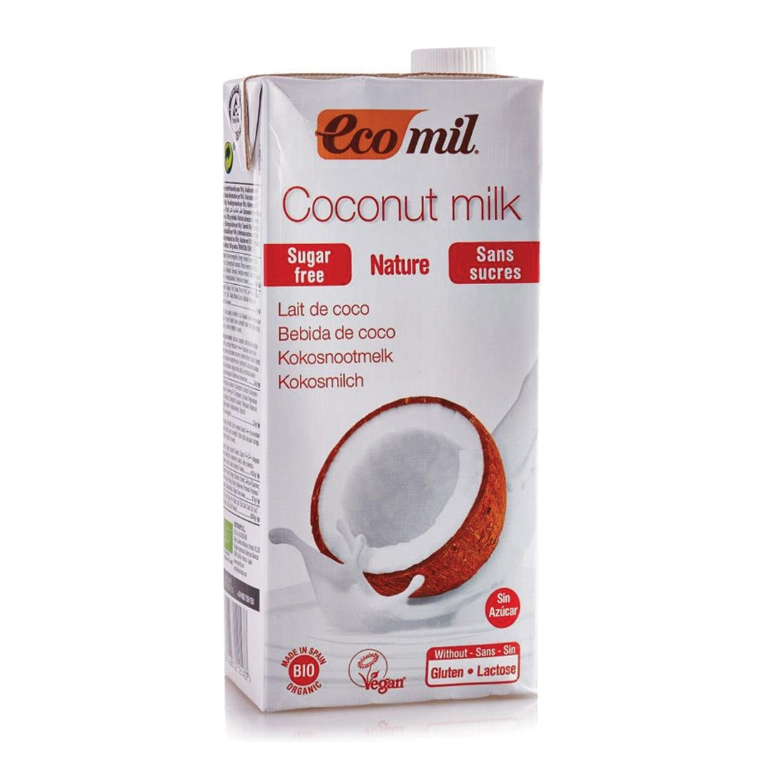 ECOMIL Coconut Milk Nature Sugar Free, 1Ltr - Organic, Vegan, Gluten Free, Sugar Free, Lactose Free