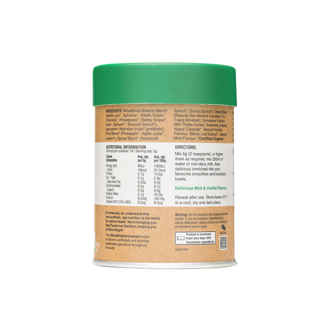 AMAZONIA RAW Prebiotic Nutrients Greens, 120g