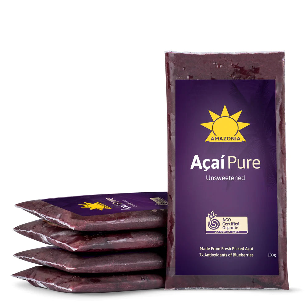 AMAZONIA Organic Acai Pure Unsweetened Smoothies, 6Kg - Pack of 60