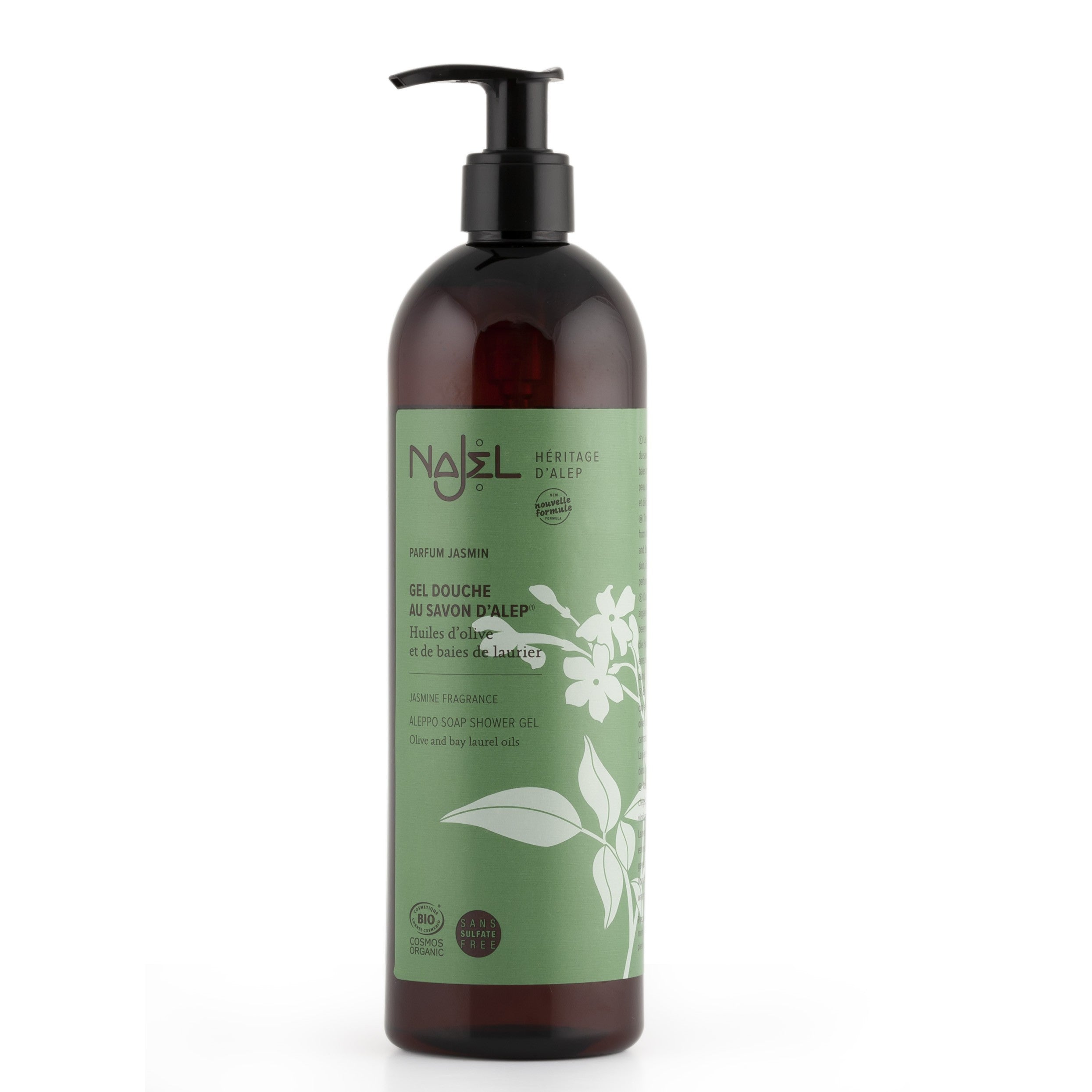 NAJEL  Organic Skincare - Aleppo Soap Shower Gel Jasmine Fragrance, 500ml, Organic, Vegan