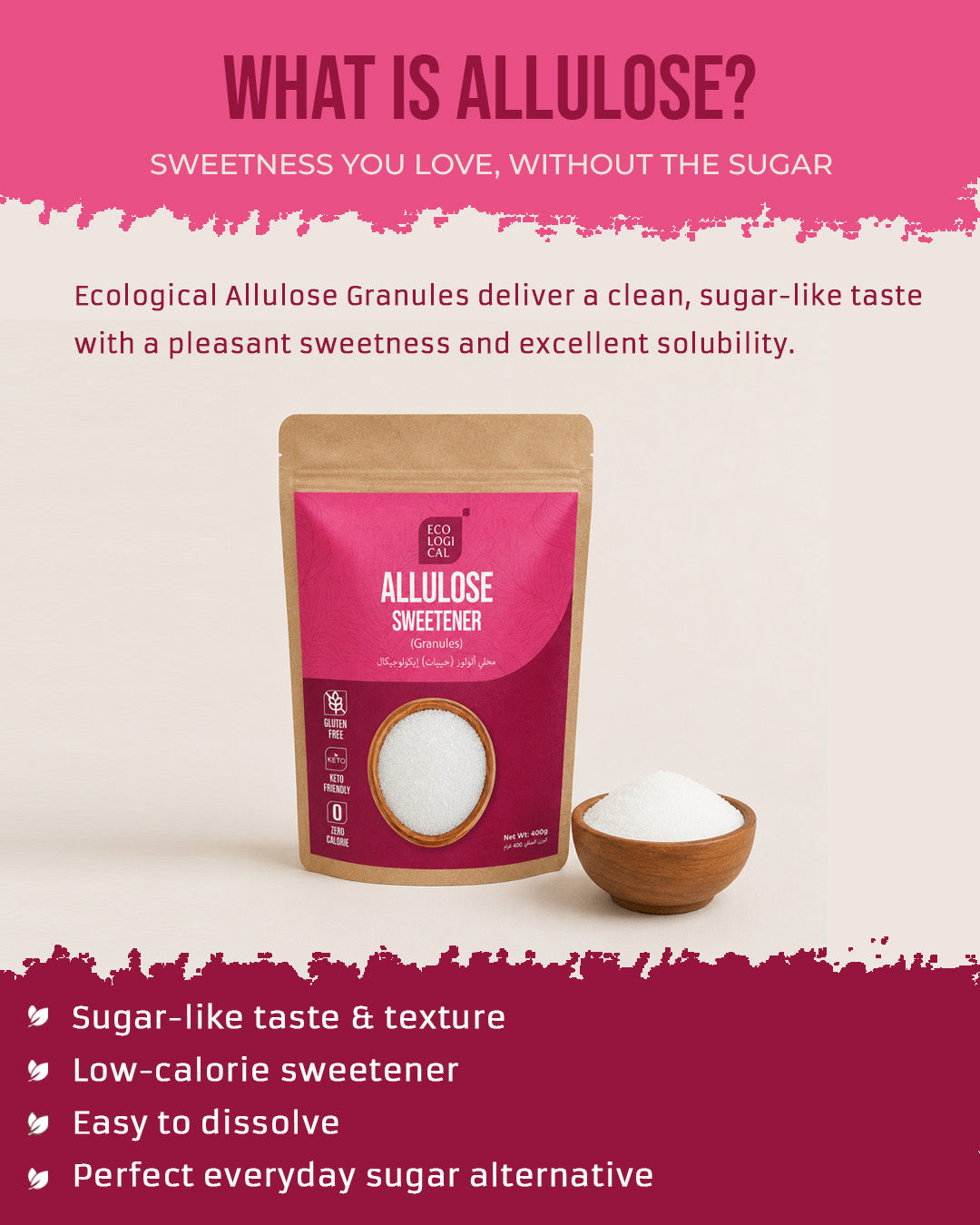 Ecological Allulose Sweetener Granules 400g - Zero Calorie Sugar Alternative