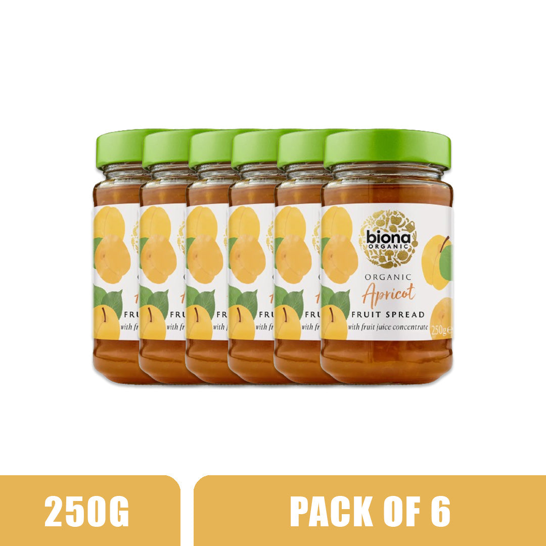 BIONA ORGANIC Apricot Fruit Spread - Pack of 6 (250g each)