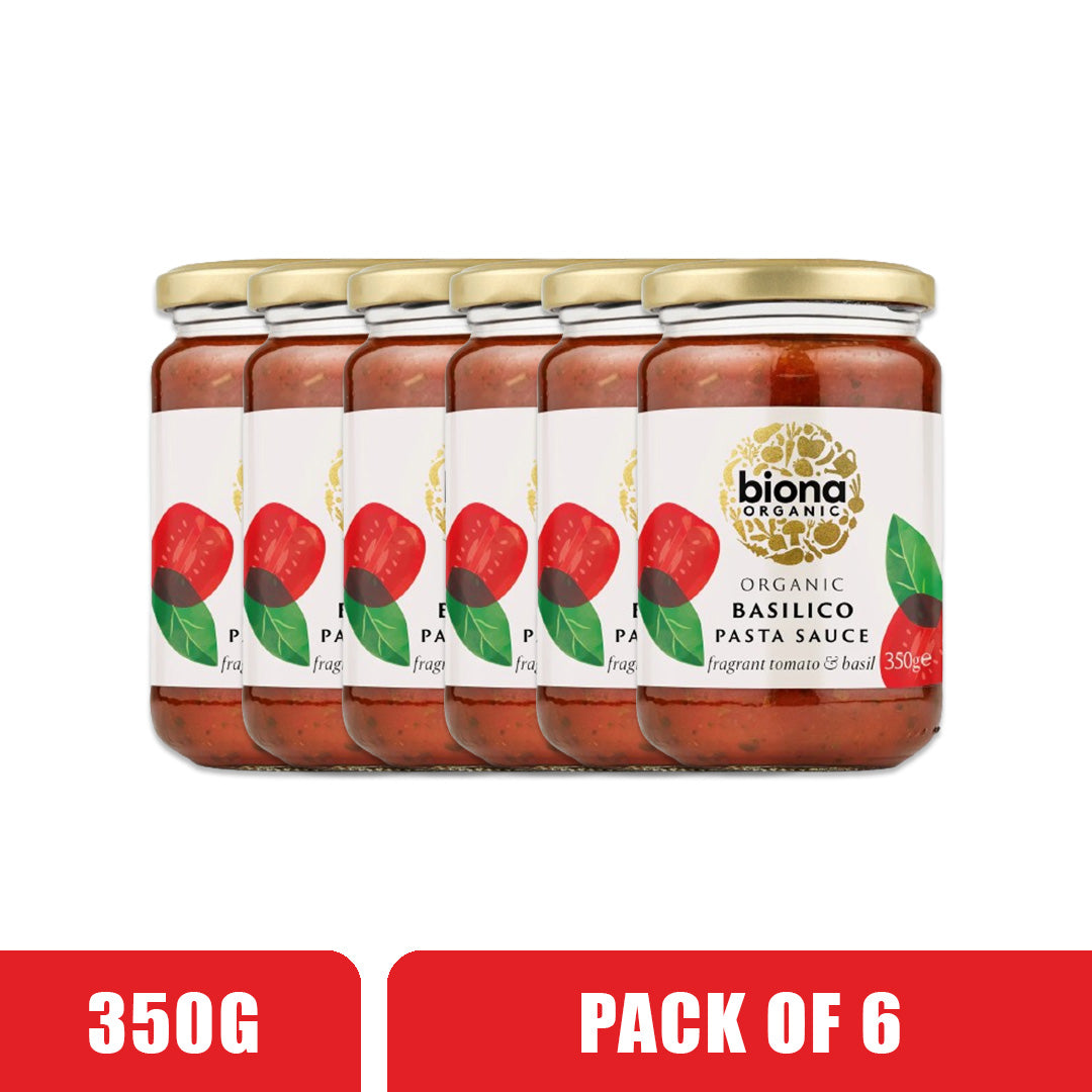 BIONA ORGANIC Basilico Pasta Sauce, Tomato & Basil - Pack of 6 (350g each)