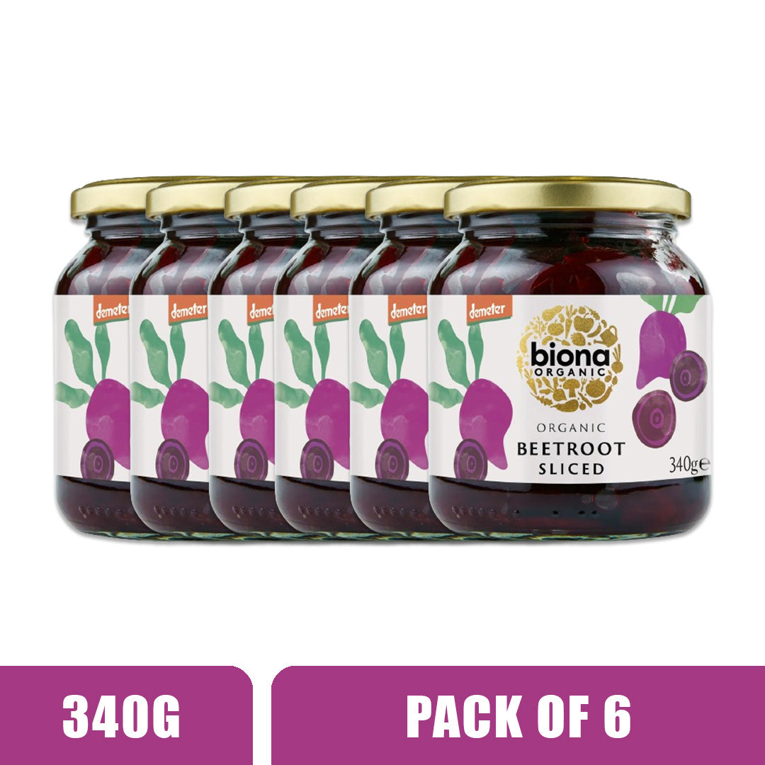 BIONA ORGANIC Beetroot Sliced - Pack of 6 (340g each)