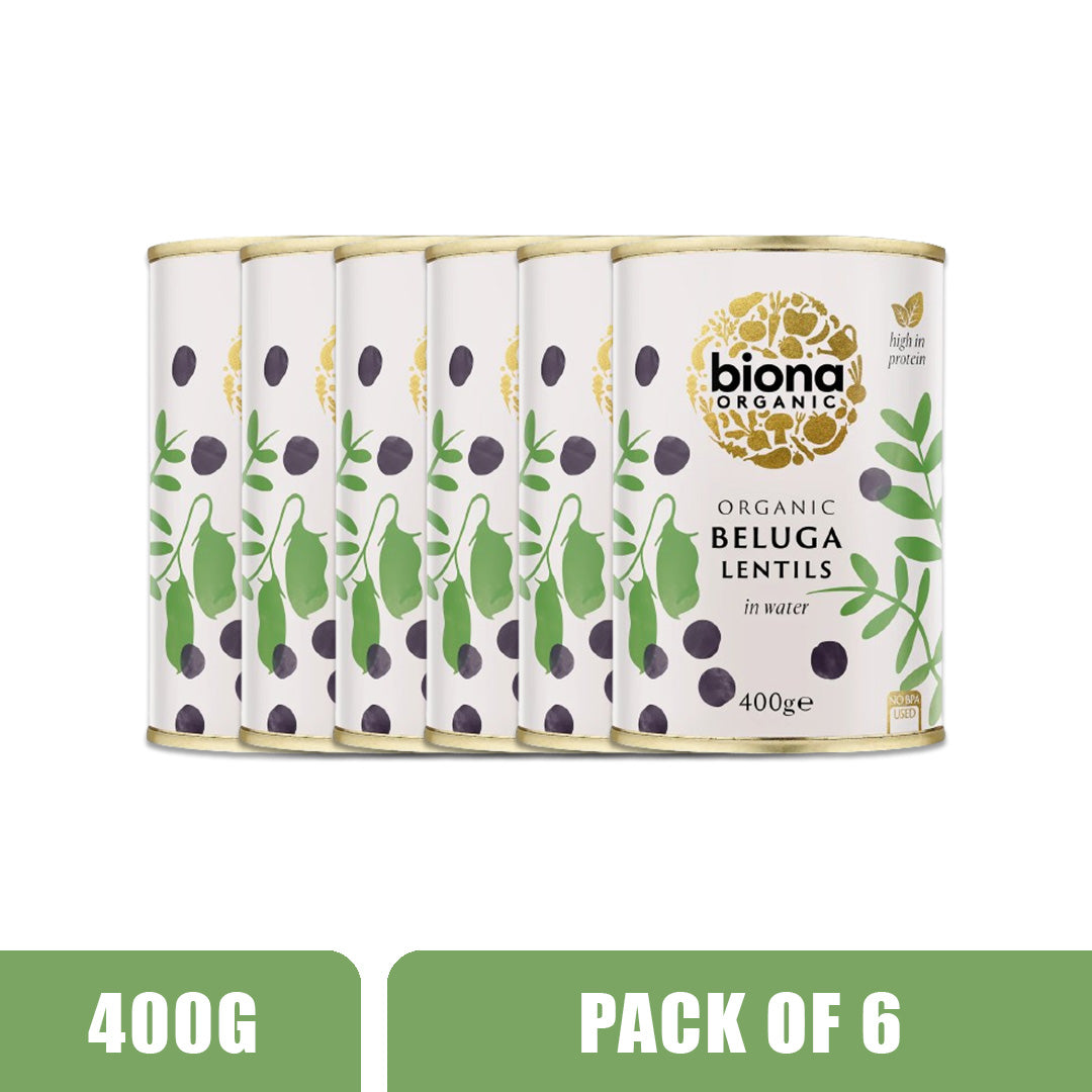 BIONA ORGANIC Beluga Lentils - Pack of 6 (400g each)