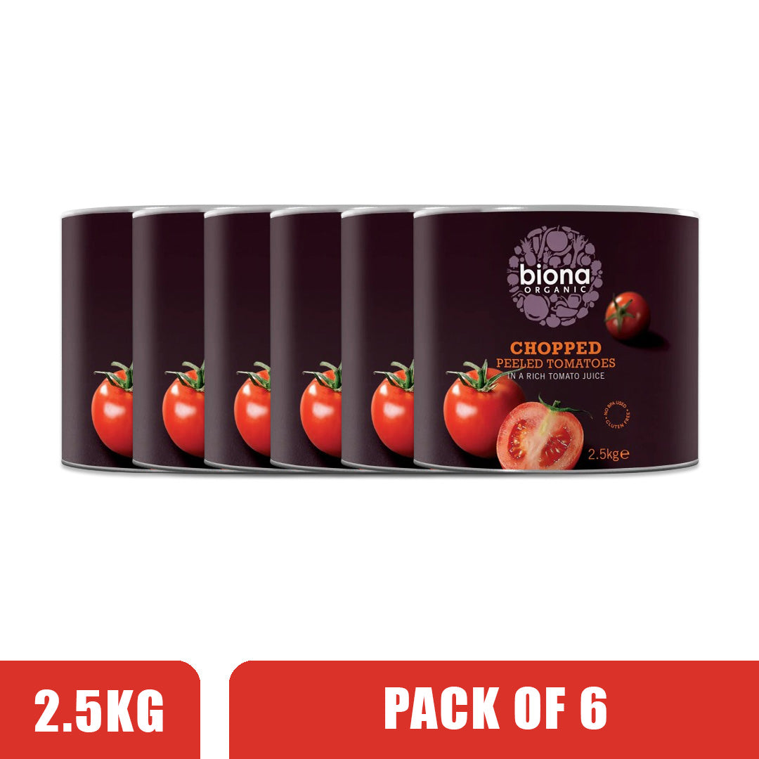 BIONA ORGANIC Chopped Peeled Tomatoes - Pack of 6 (2.5 kg each)