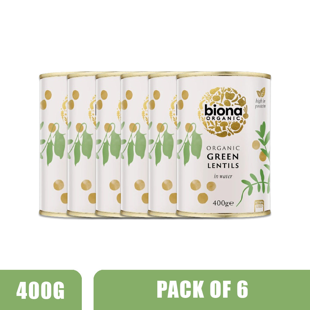 BIONA ORGANIC Green Lentils - Pack of 6 (400g each)