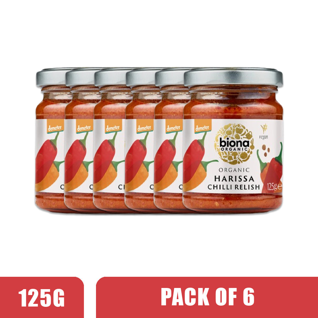 BIONA ORGANIC Harissa Chilli Relish - Pack of 6 (125g each)