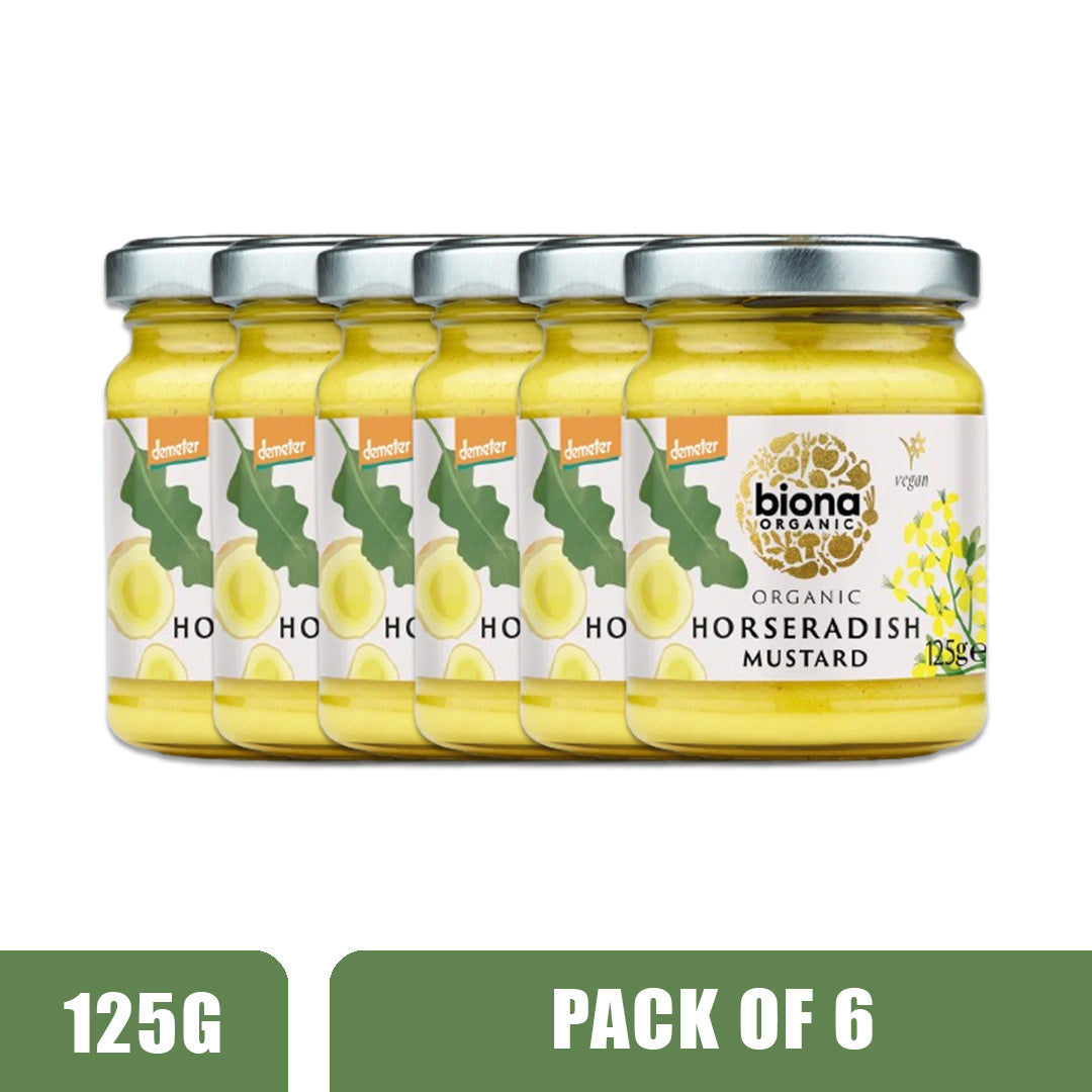 BIONA ORGANIC Horseradish Mustard - Pack of 6 (125g each)