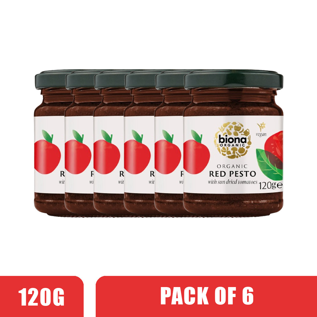 BIONA ORGANIC Red Pesto with Sun Dried Tomatoes - Pack of 6 (120g each)