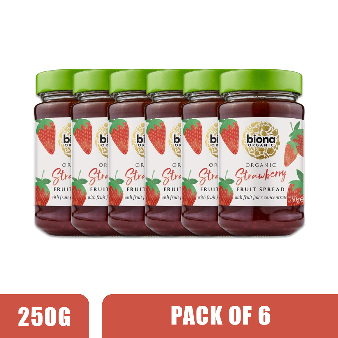 BIONA ORGANIC Strawberry Fruit Spread - Pack of 6 (250g each)