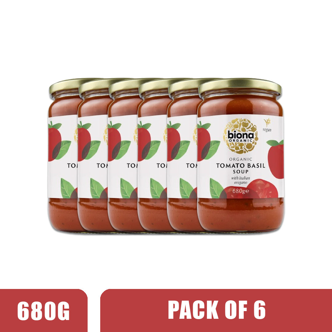 BIONA ORGANIC Tomato Basil Soup with Italian Oregano - Pack of 6 (680g each)