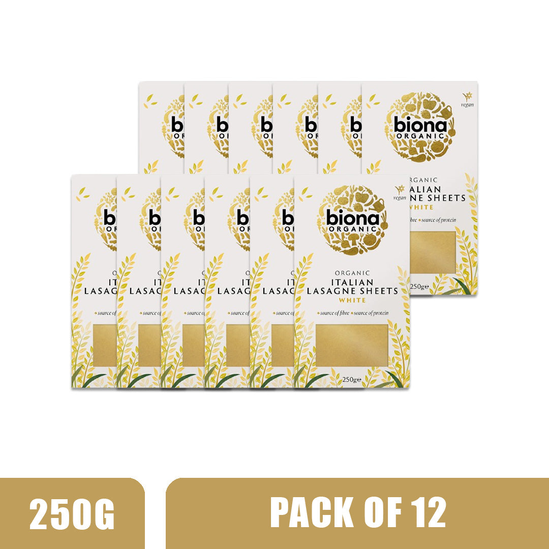 BIONA ORGANIC White Lasagne Sheets - Pack of 12 (250g each)