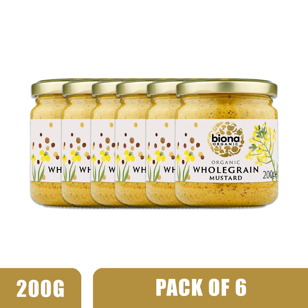 BIONA ORGANIC Wholegrain Mustard - Pack of 6 (200g each)