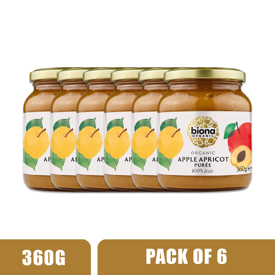 BIONA ORGANIC Apple Apricot Puree - Pack of 6 (360g per piece)