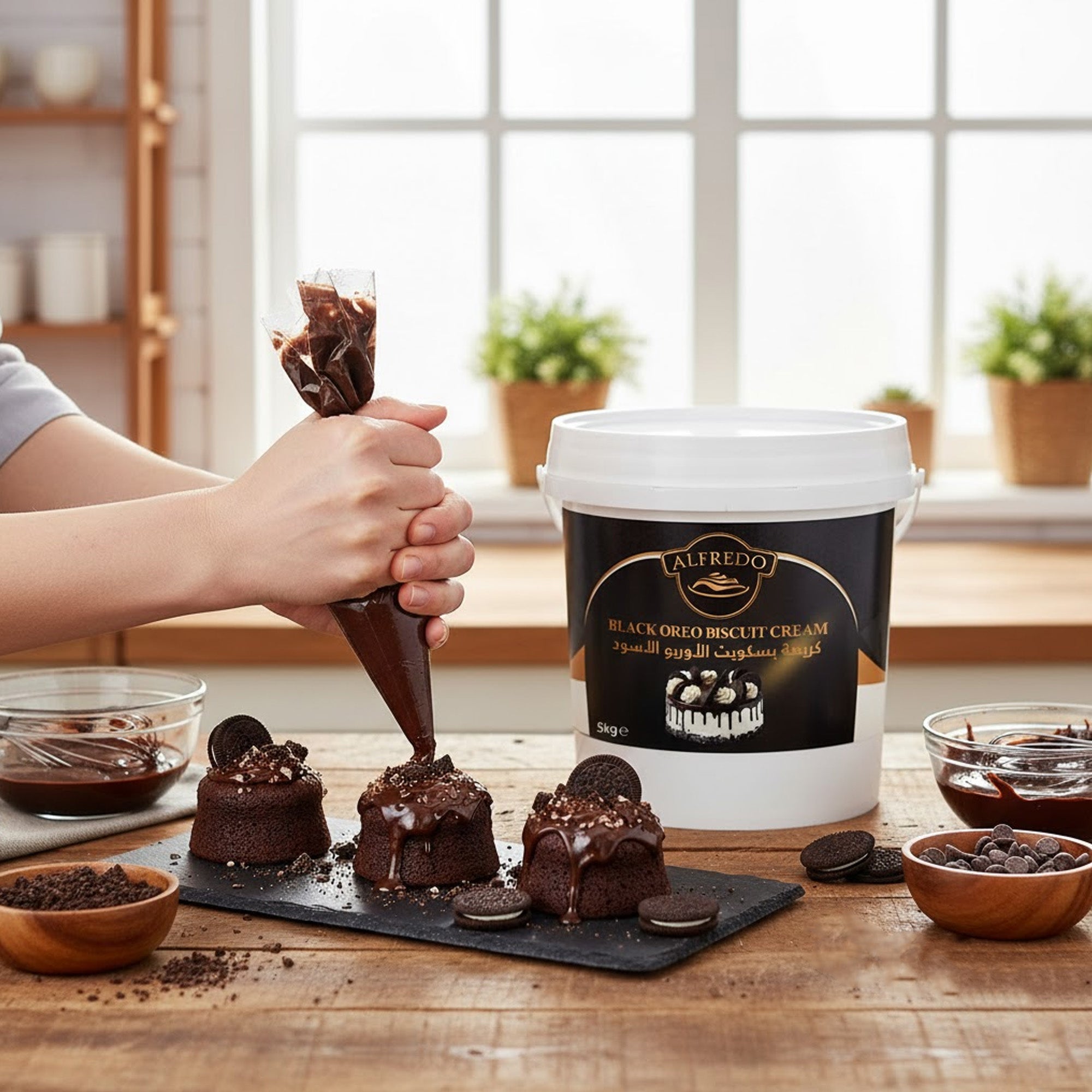BAKING ESSENTIALS ALFREDO Black Oreo Biscuit Cream, 5 kg