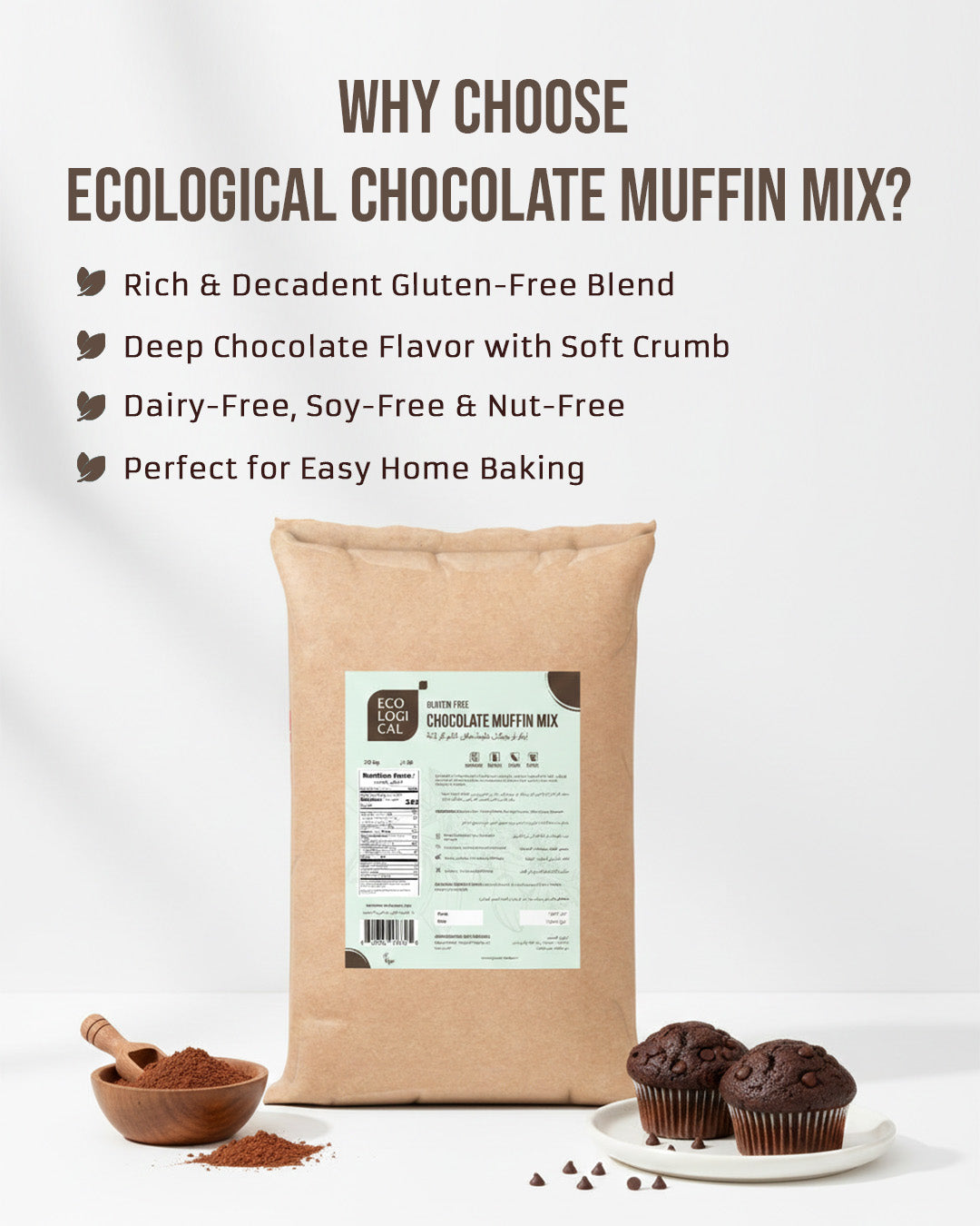 ECOLOGICAL Gluten-Free Chocolate Muffin Mix, 20 Kg