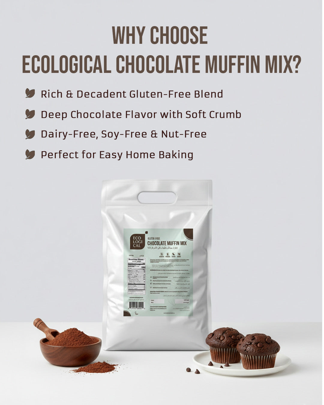 ECOLOGICAL Gluten-Free Chocolate Muffin Mix, 2.5 Kg