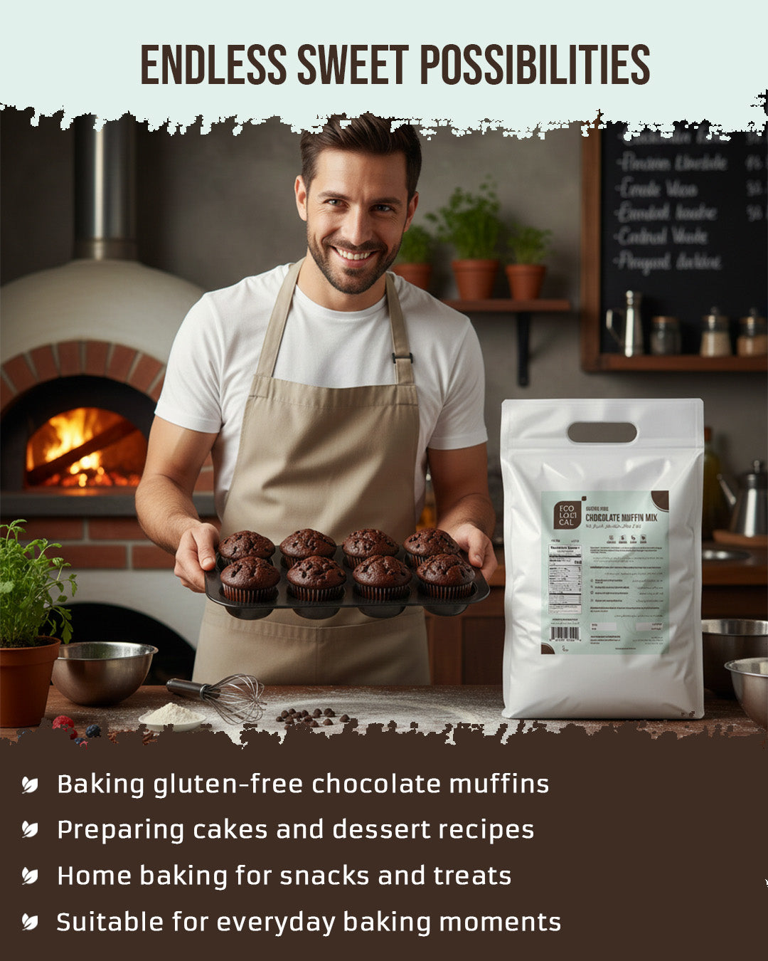 ECOLOGICAL Gluten-Free Chocolate Muffin Mix, 2.5 Kg