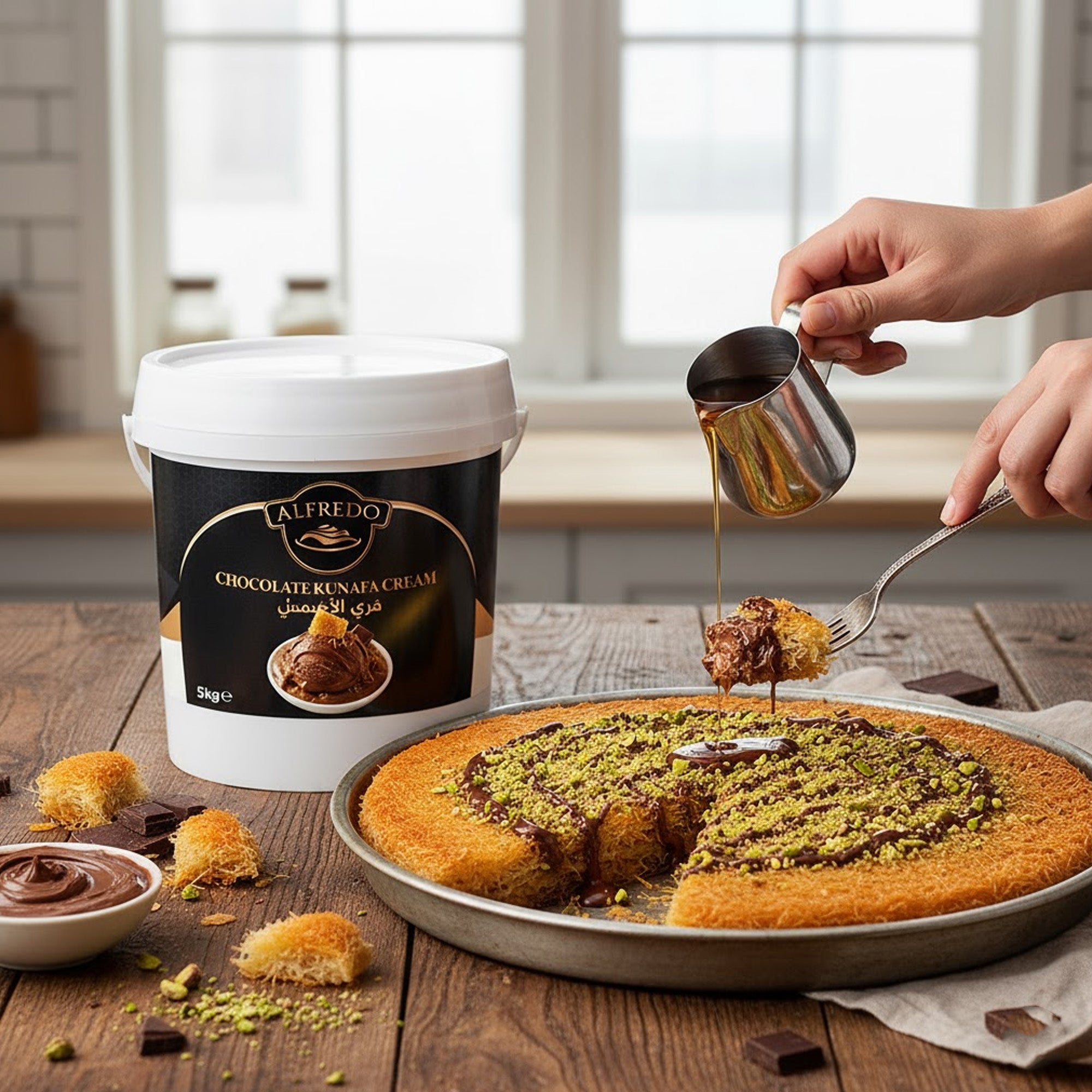 BAKING ESSENTIALS ALFREDO Chocolate Kunafa Cream, 5 kg