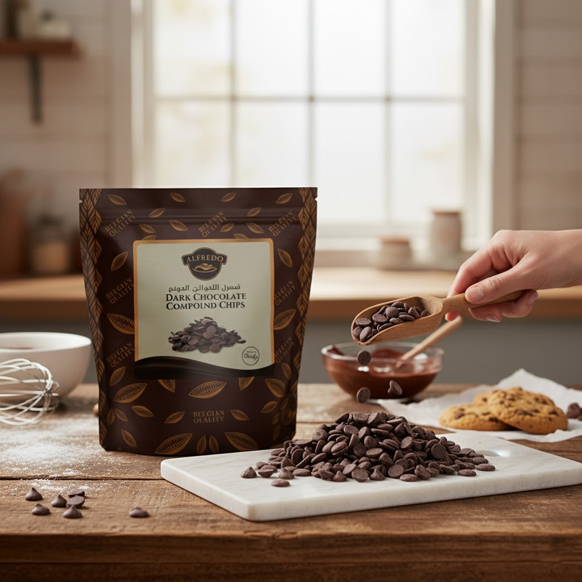 BAKING ESSENTIALS ALFREDO Dark Chocolate Compound Chips, 5 kg