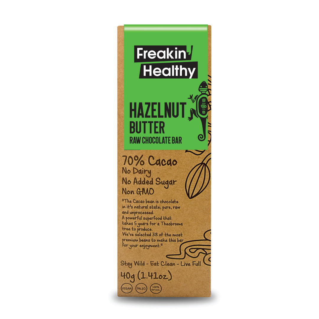 FREAKIN' HEALTHY Raw Chocolate Bar, Hazelnut Butter, 40g - Vegan