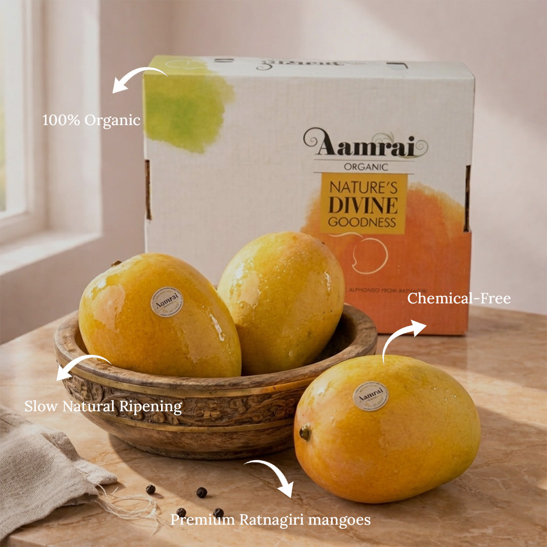 AAMRAI Organic Alphonso Mangoes – Legend (Box of 9 Jumbo Premium Ratnagiri Hapus)