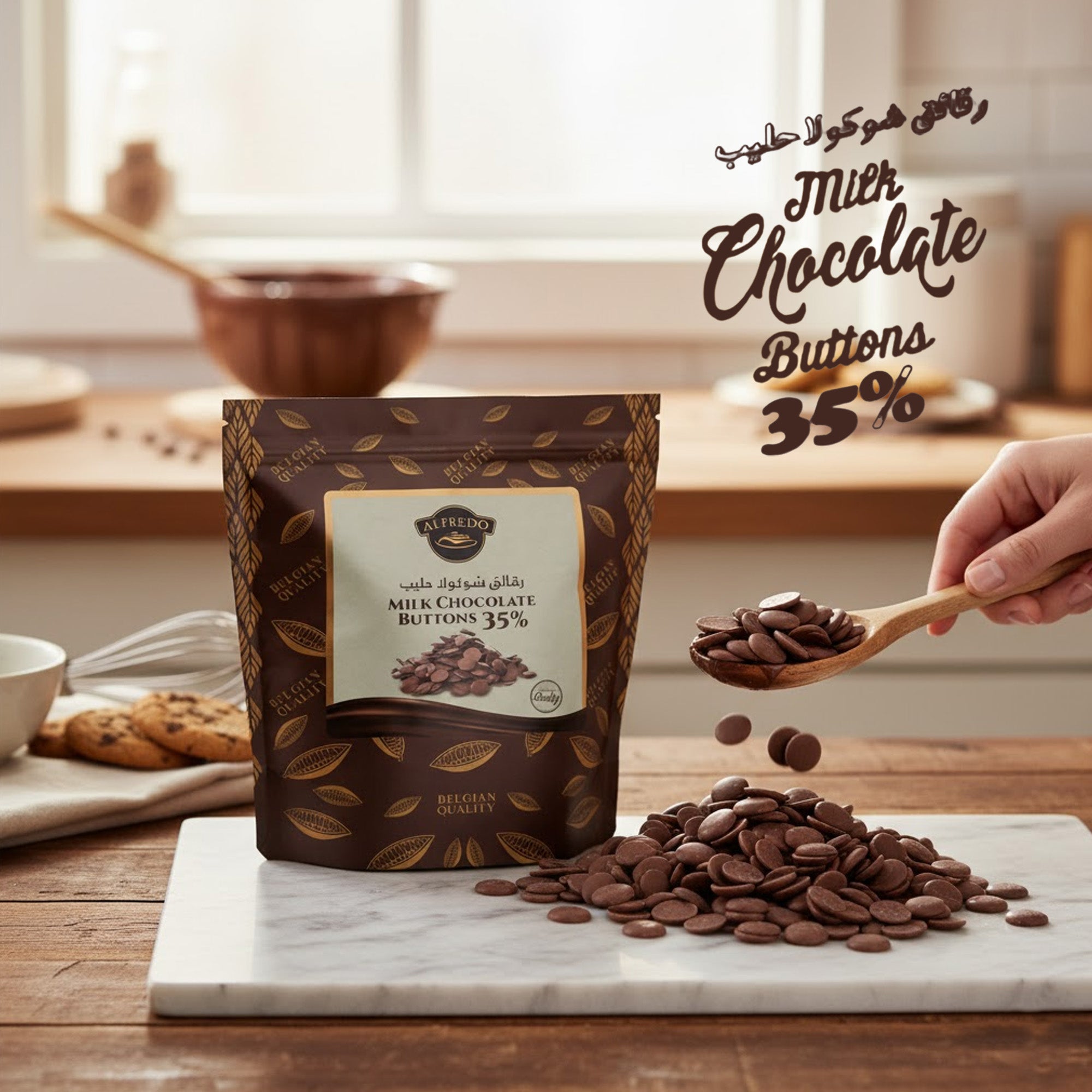 BAKING ESSENTIALS ALFREDO Milk Chocolate Buttons, 35%, 5 kg