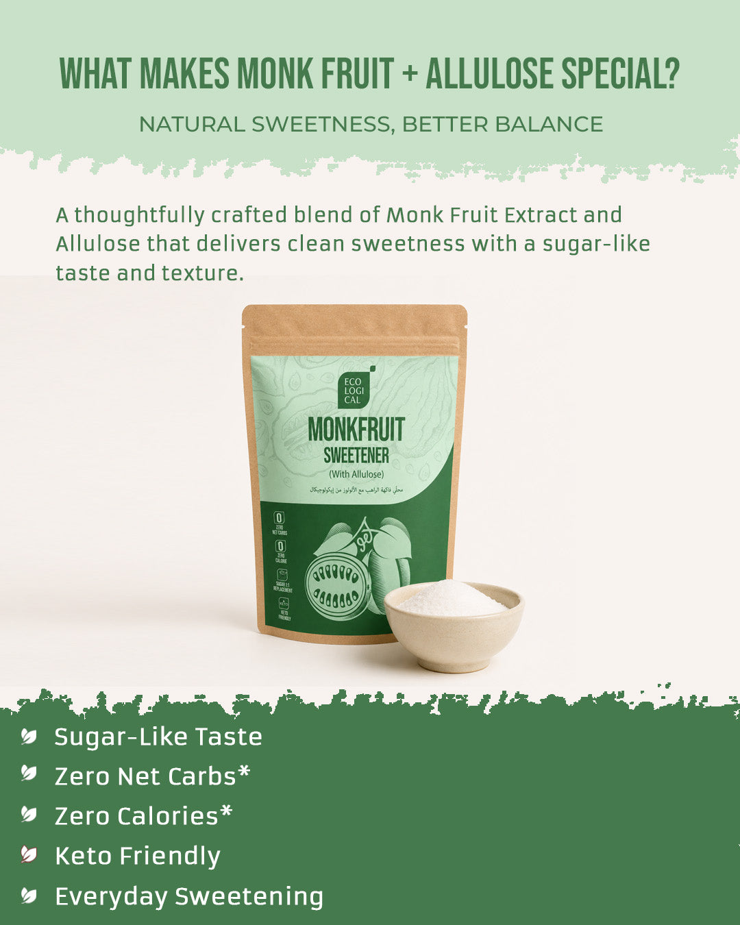 ECOLOGICAL Monkfruit Sweetener With Allulose, 400g