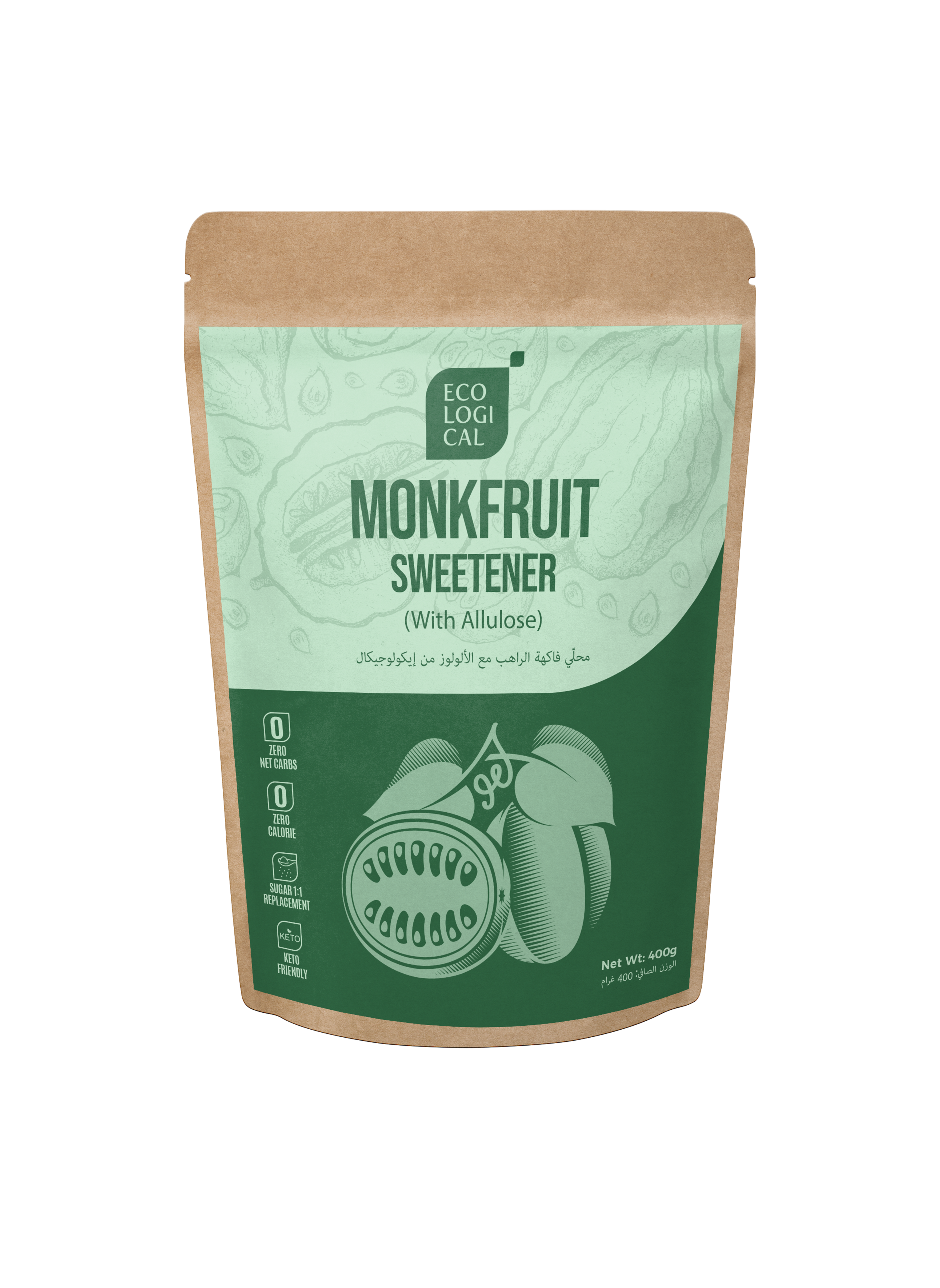 ECOLOGICAL Monkfruit Sweetener, 400g - With Allulose