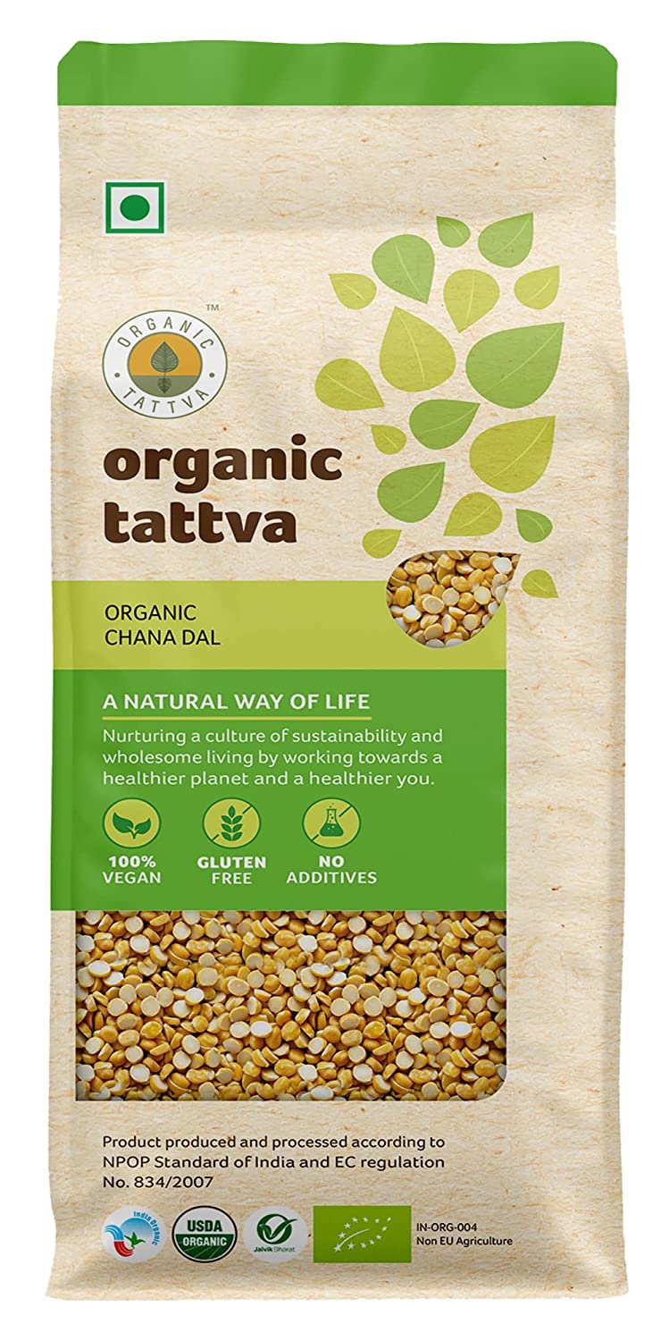 ORGANIC TATTAVA Organic Chana Dal, 1Kg - Organic, Vegan, Gluten Free