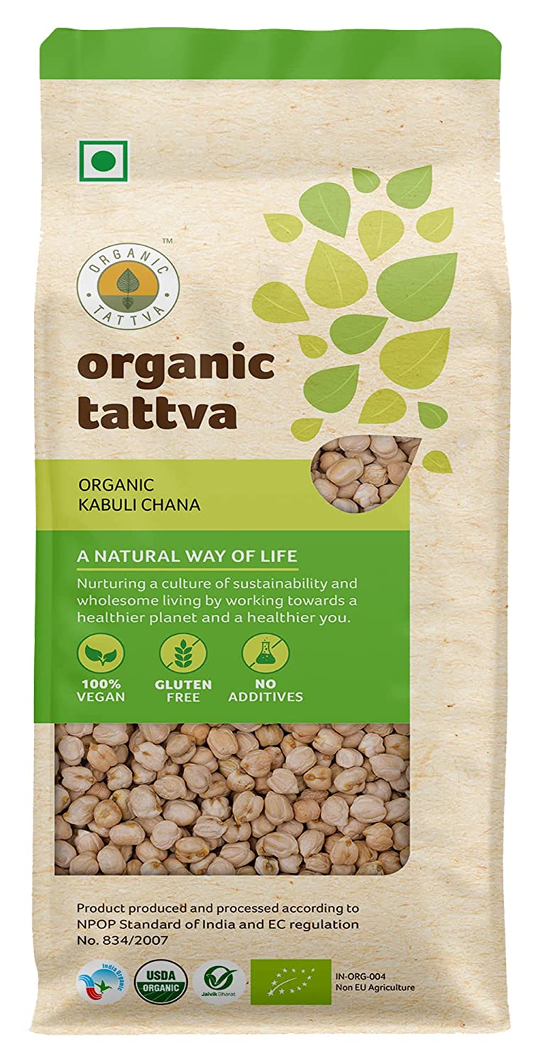 ORGANIC TATTAVA Organic Chickpeas, Kabuli Chana, (White Chickpeas) 1Kg - Organic, Vegan, Gluten Free
