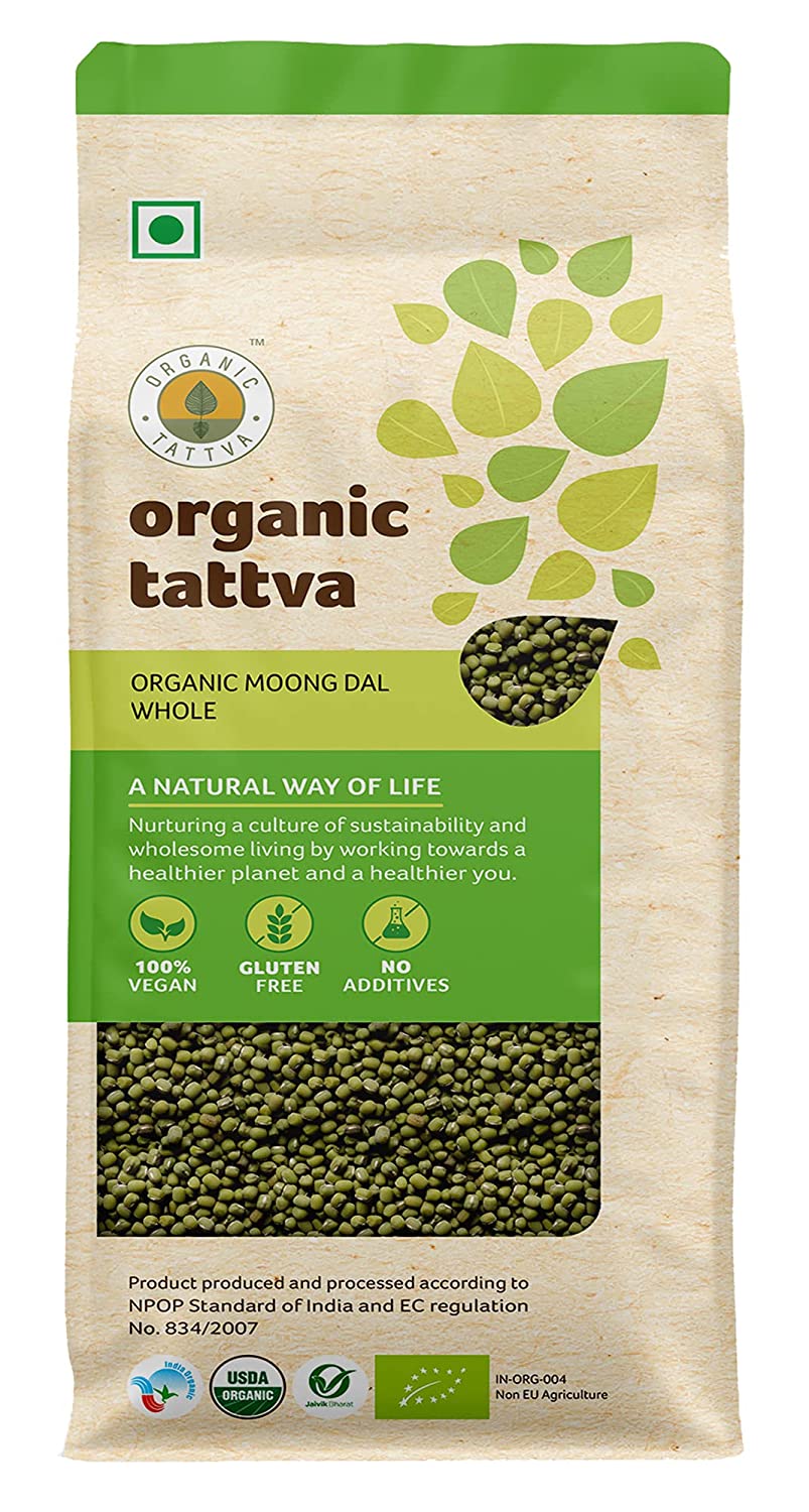 ORGANIC TATTAVA Organic Moong Dal Whole, 1Kg - Organic, Vegan, Gluten Free